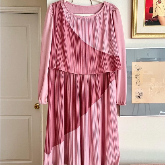 Vintage Darcy 70s Micro Pleat Pink Secretary Dress - Picture 5 of 5